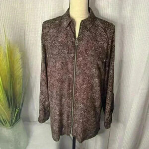 Michael Kors Women’s M Full Zip Long Sleeve Blouse Red Paisley Top